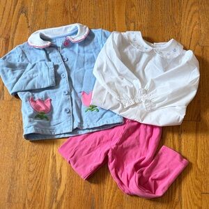 bella bliss Pink, Light Blue & White Pajama Set with Tulip Detail